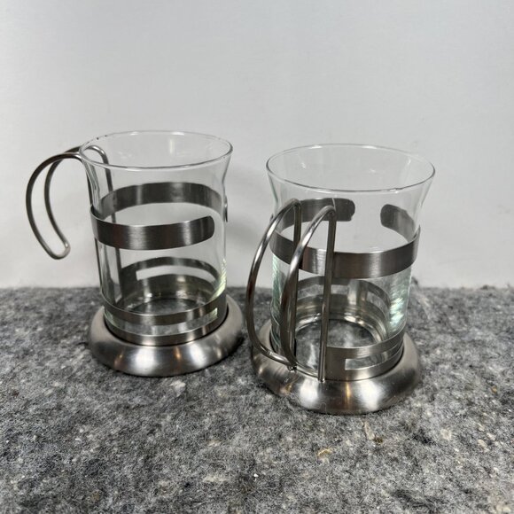 Pyrex Other - French Press Coffee Cup Set of 2 Glass Stainless Steel VTG Unmarked Pyrex